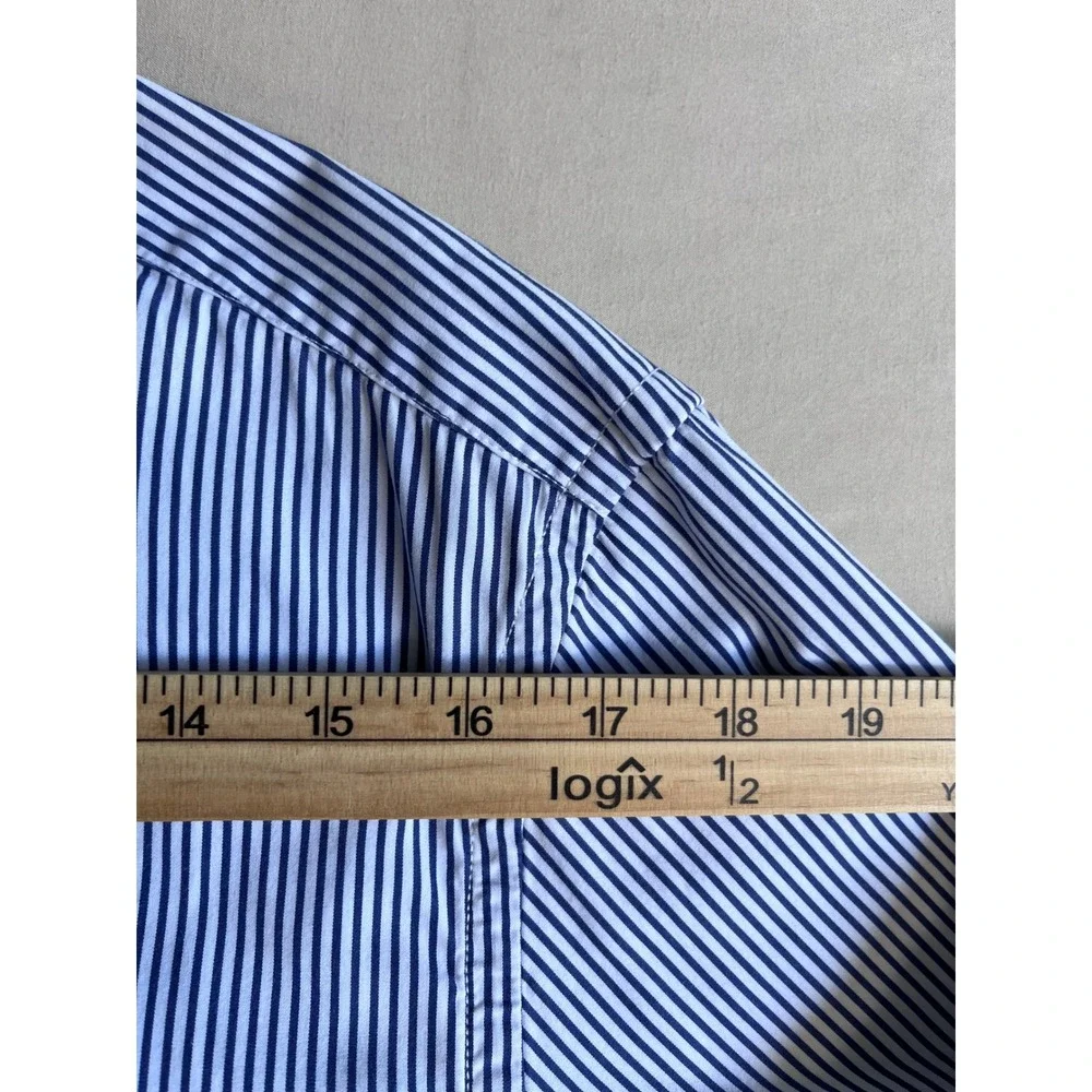 Banana Republic Mens Custom 078 Wash Shirt Tailored Slim Fit Blue White Stripe L